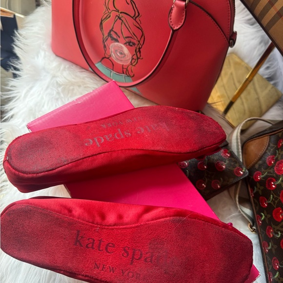 kate spade red and pink satin bow flats - Picture 6 of 7